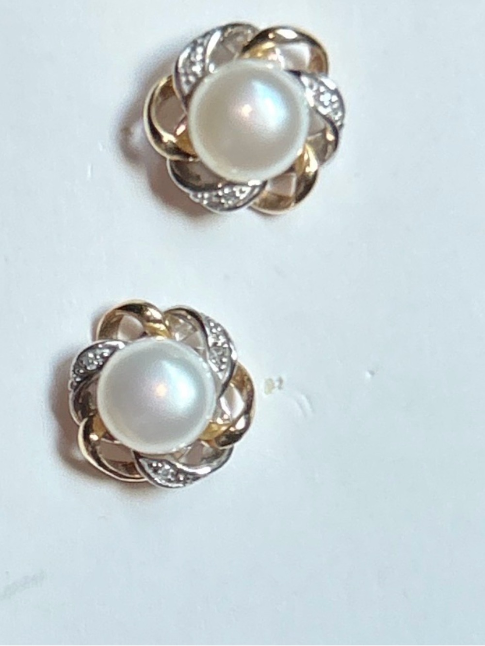 RARE Honora Pearl Stud Earrings Sterling 835 & 14k Gold **MINT CONDITION